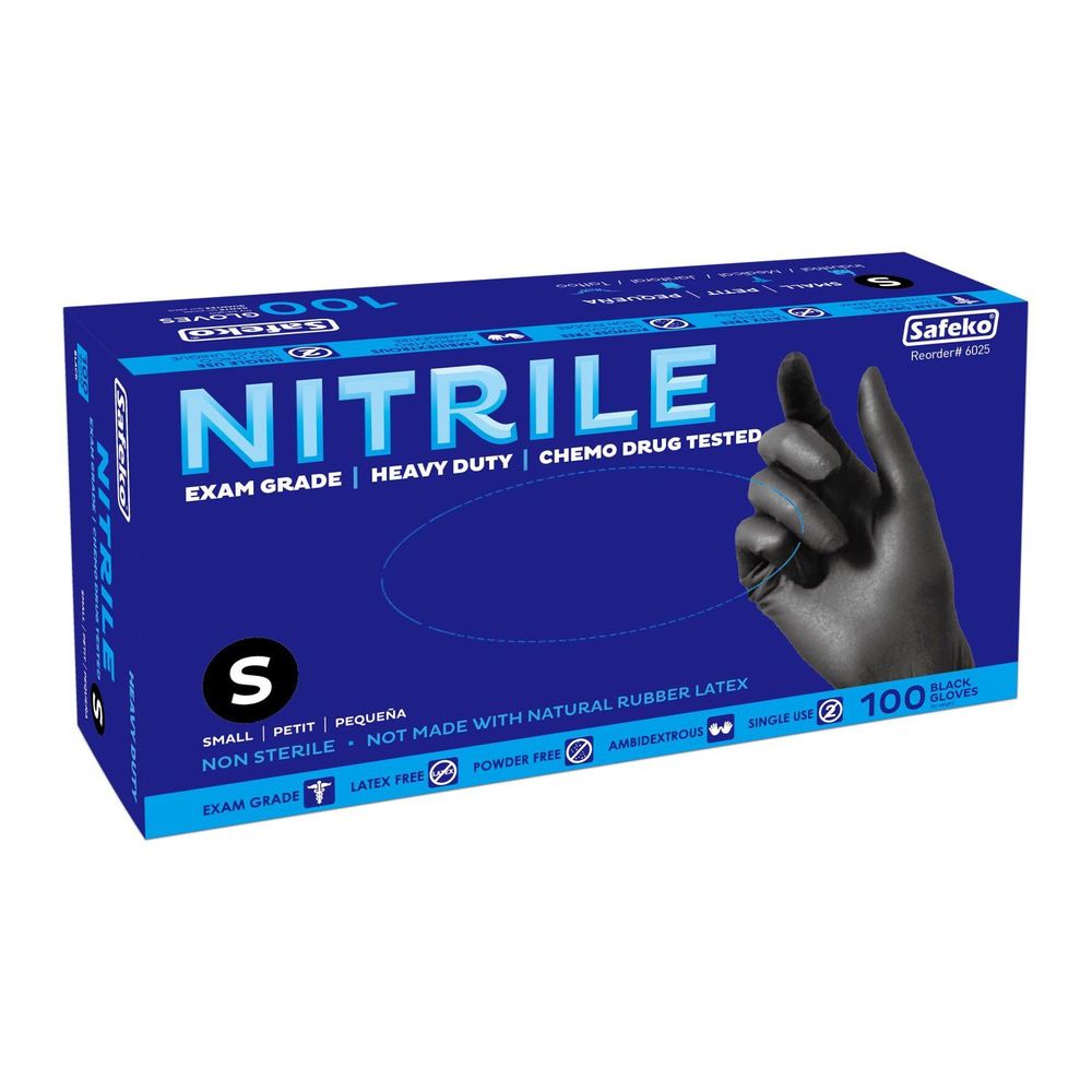 Safeko Small Black 5 Mil Powder Free Nitrile Examination Gloves, 100 Count -- 10 Per Case