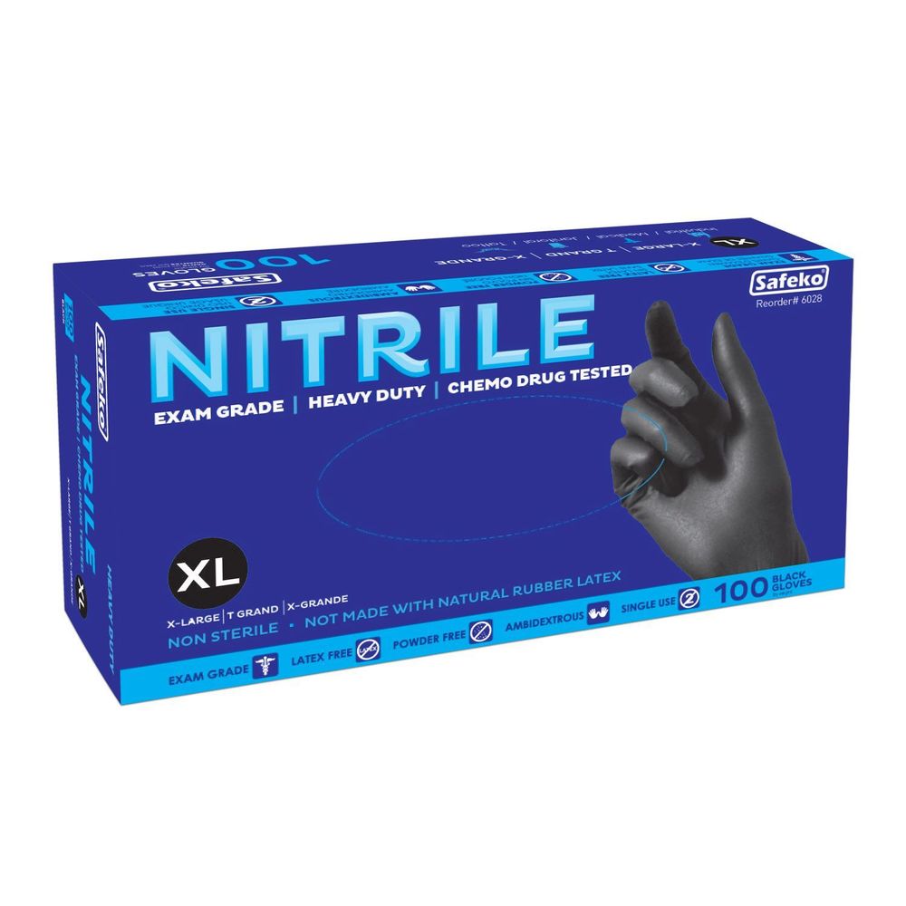 Safeko X-large Black 5 Mil Powder Free Nitrile Examination Gloves, 100 Count -- 10 Per Case
