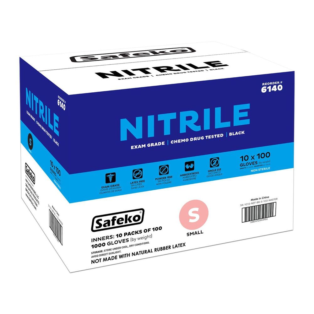 Safeko Small Black 4 Mil Powder Free Nitrile Examination Gloves, 100 Count -- 10 Per Case