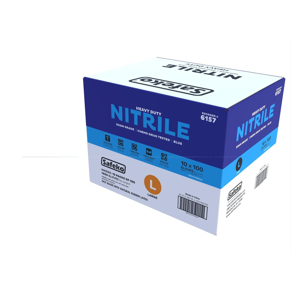 Safeko Large Blue 5 Mil Powder Free Nitrile Examination Gloves, 100 Count -- 10 Per Case