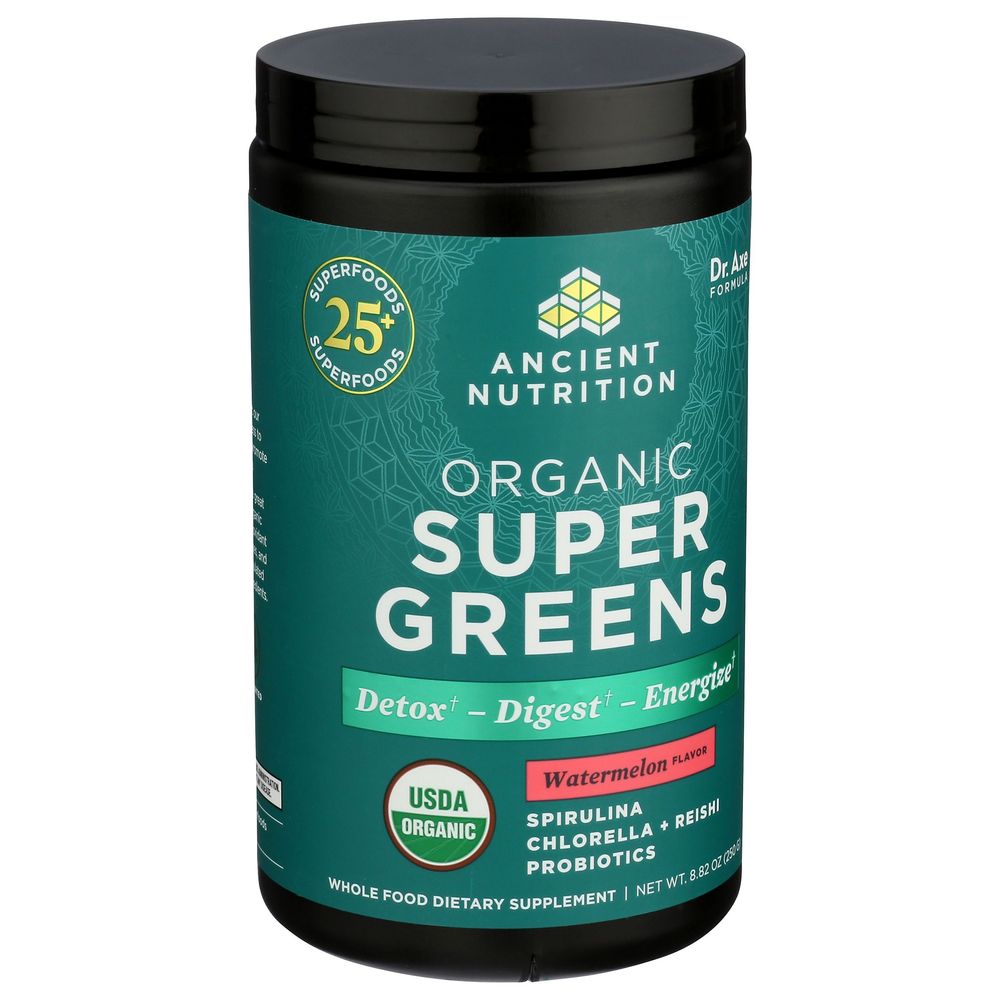 Ancient Nutrition Organic Watermelon Flavor Super Greens Powder, 8.82 Ounce