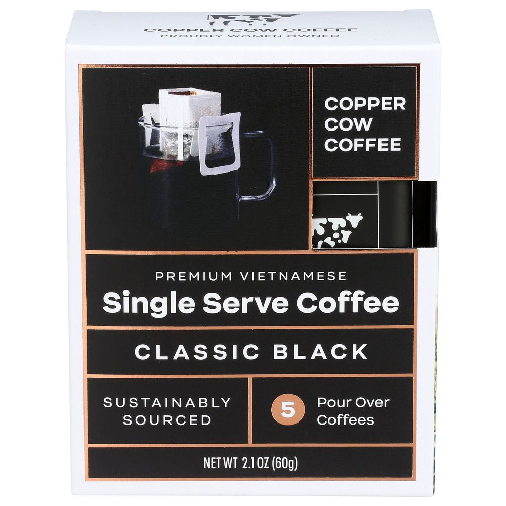 Copper Cow Coffee Classic Black Pour Over Single Serve Coffee, 2.1 Ounce -- 8 per case