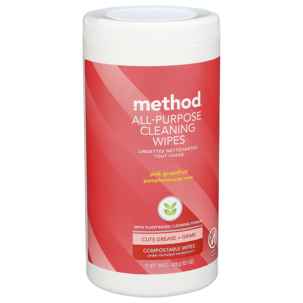 Method Pink Grapefruit All Purpose Cleaning Wipes, 70 Count -- 6 Per Case