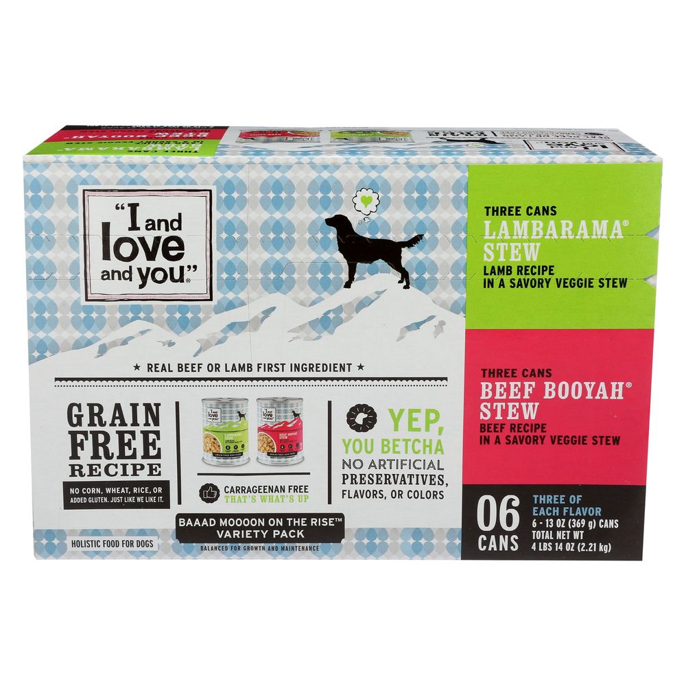 I And Love And You Beef Booyah Stew Lambarama Stew Dog Food, Variety Pack, 6 Count -- 2 Per Case