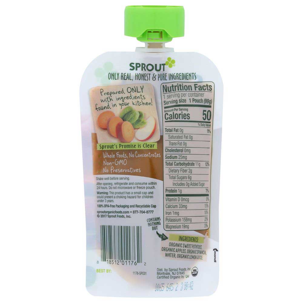 Sprout Organic Sweet Potato Apple Spinach Baby Food, 3.5 Ounce Pouch -- 12 Per Case