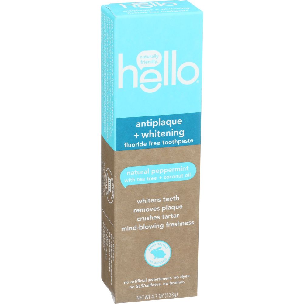 Hello Fluoride Free Antiplaque Plus Whitening Toothpaste For Adult, 4.7 Ounce -- 6 Per Case