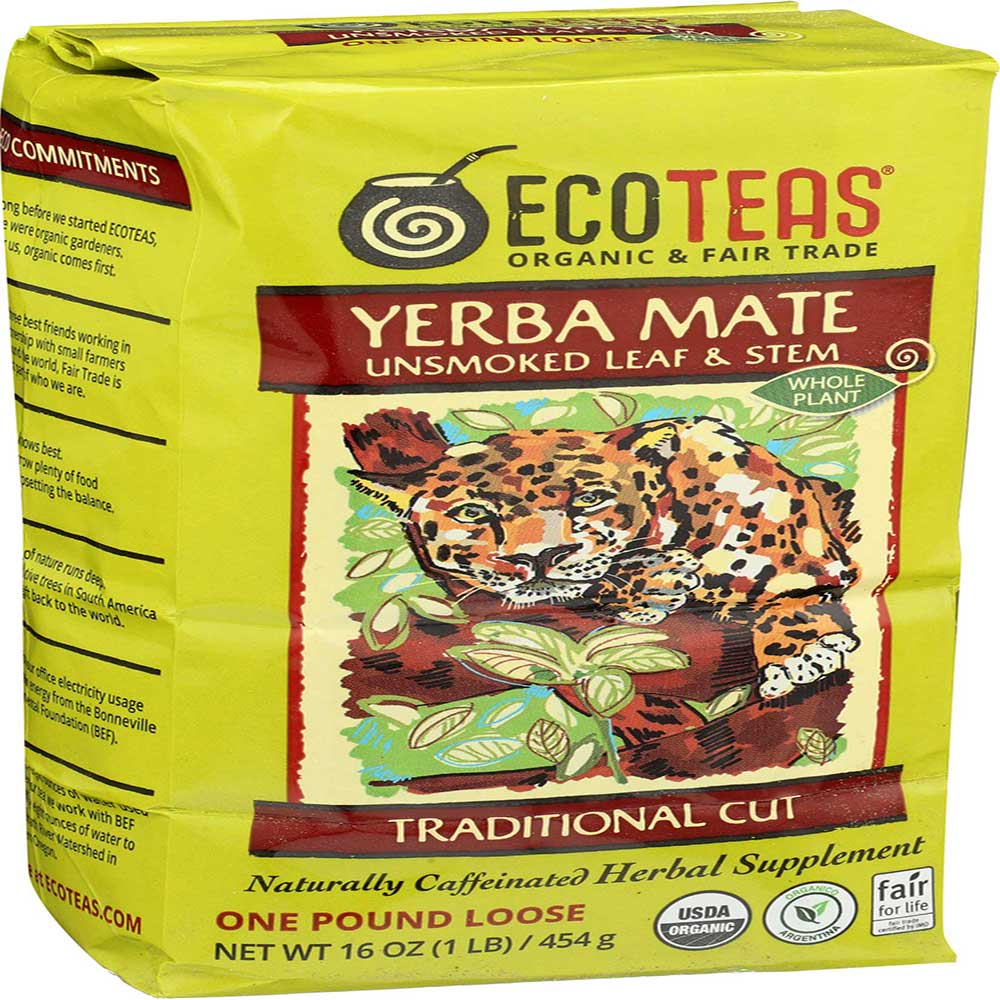 Ecoteas Organic Traditional Cut Leaf/stem Unsmoked Loose Yerba Mate, 1 Pound -- 6 Per Case