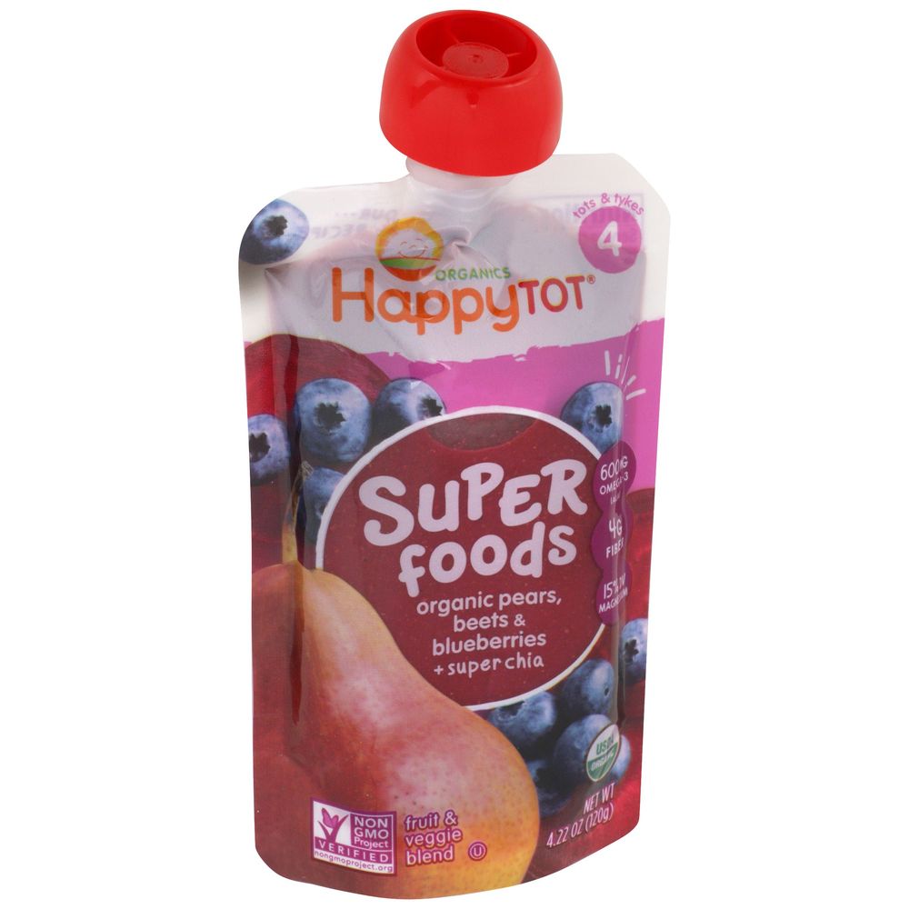 Happy Tot Organic Super Foods Blueberry Pear And Beet Baby Food, 4.22 Ounce -- 16 Per Case