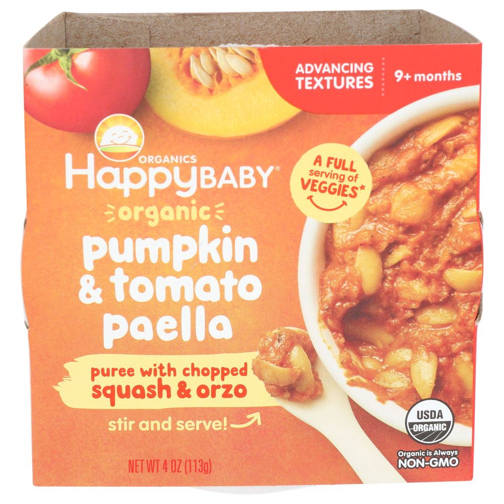 Happy Baby Organic Pumpkin and Tomato Paella Baby Food, 4 Ounce Bowl -- 8 per case
