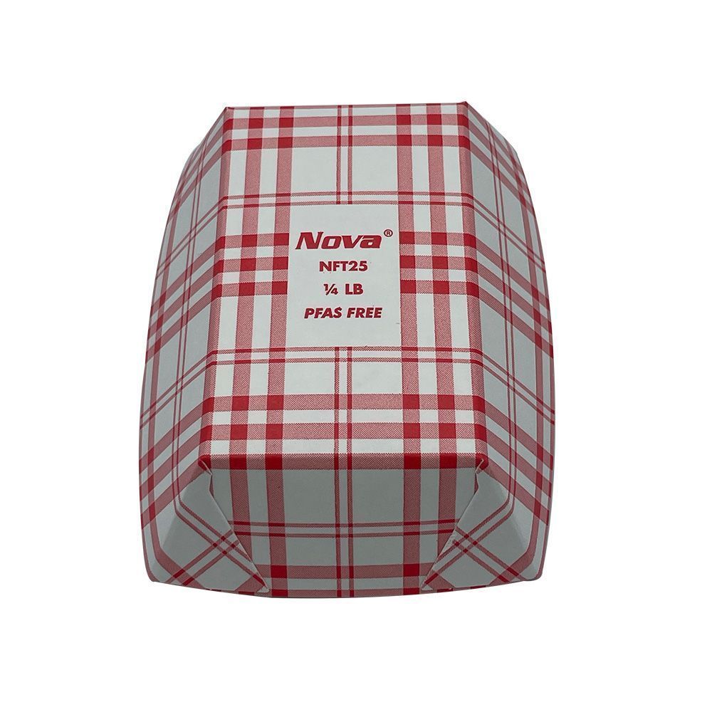 Nova Pfas Free Red Plaid Food Tray, 1/4 Pound Capacity -- 1000 Per Case