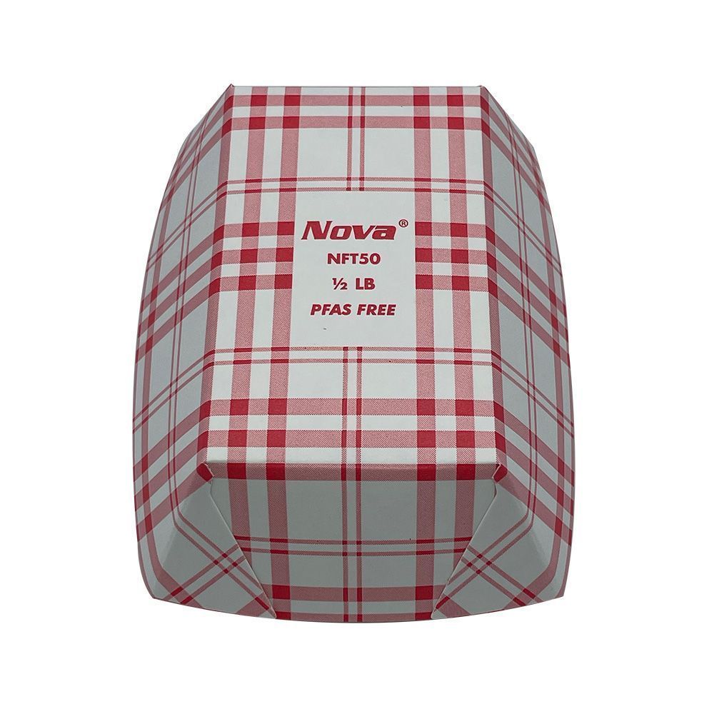 Nova Pfas Free Red Plaid Food Tray, 1/2 Pound Capacity -- 1000 Per Case