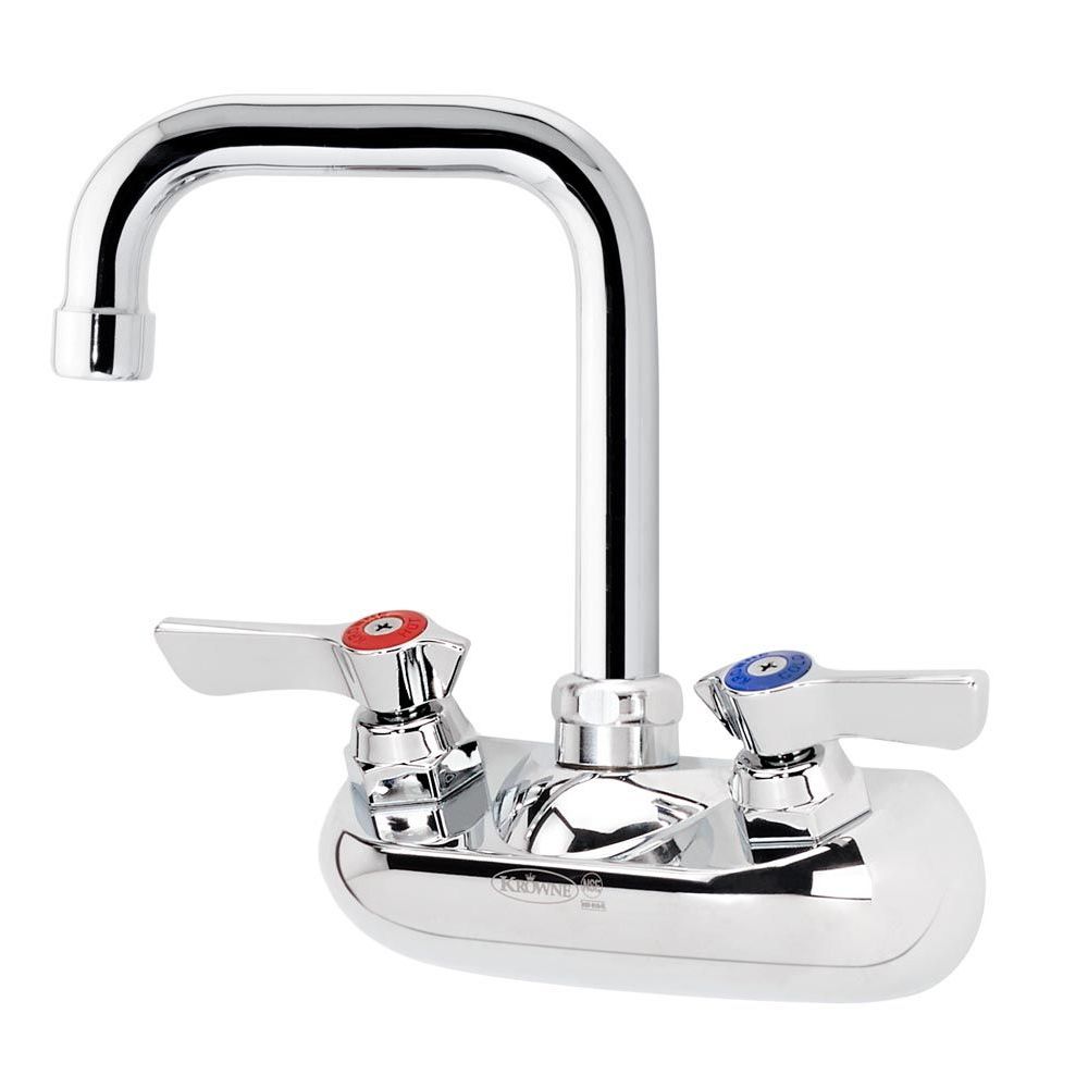 Krowne Silver Series 4 Inch Center Wall Mount Faucet With 4 1/2 Inch Double Bend Spout