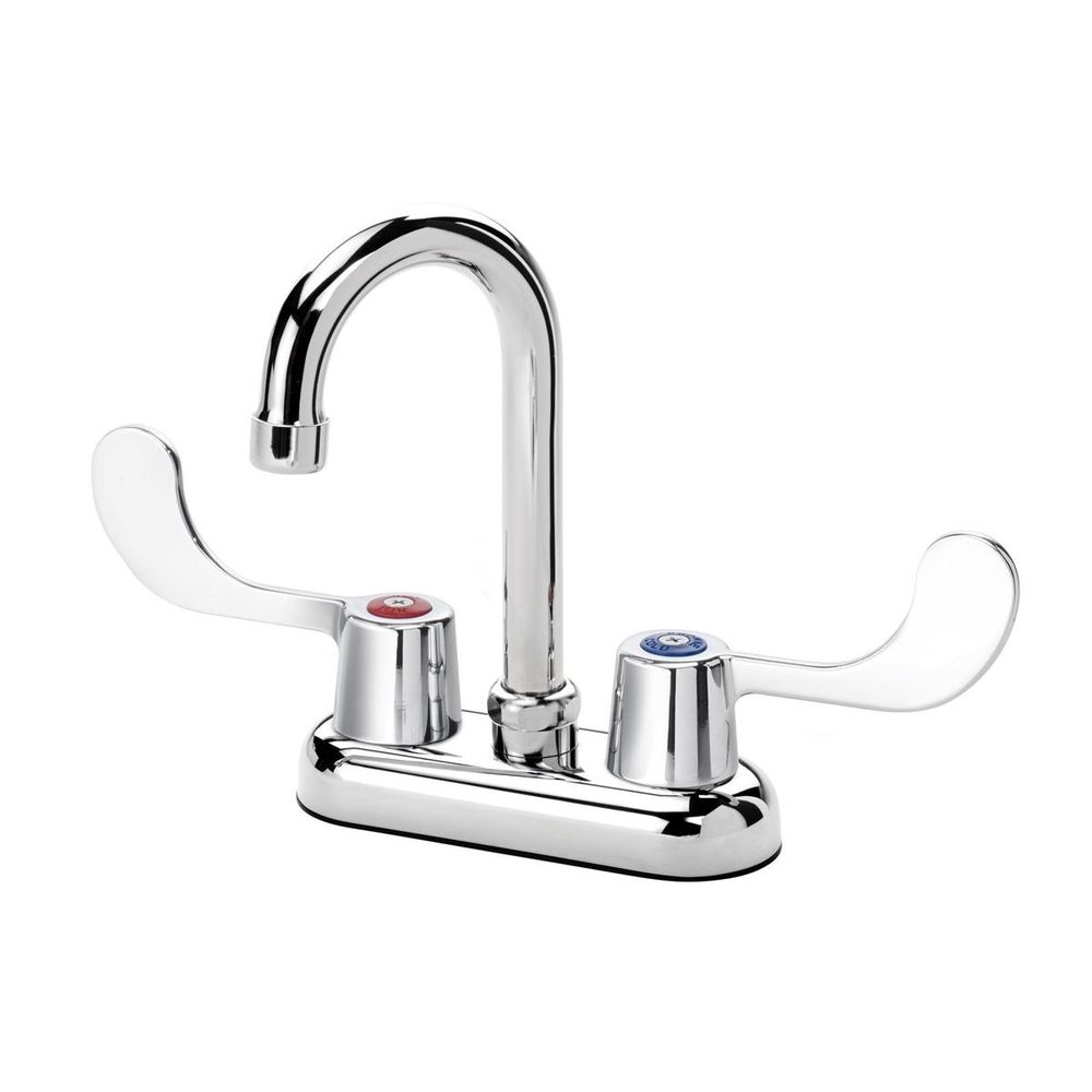 Krowne Silver Series 4 Inch Center Deck Mount Faucet With 3.5 Inch Wide Gooseneck Spout And Vandal Resistant Wrist Blades Handles