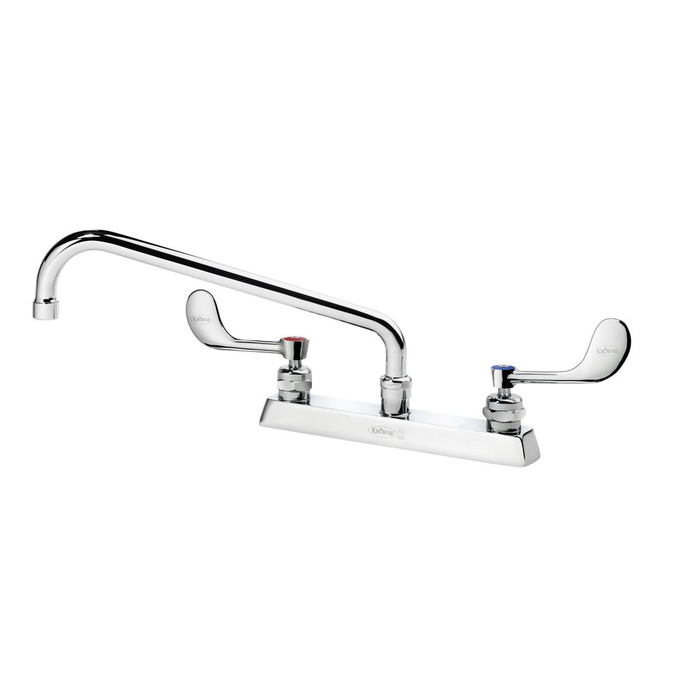 Krowne Royal Series 8 Inch Center Deck Mount Faucet With 12 Inch Spout And Vandal Resistant Wrist Blades Handles