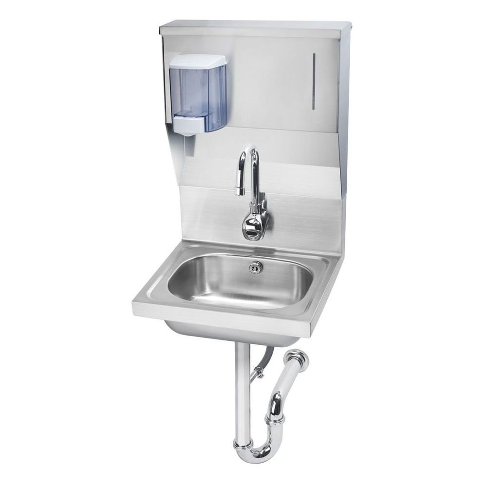 Krowne Soap And Towel Dispenser Hand Sink With Single Hole Electronic Sensor Faucet, 16 X 15 X 24 Inch