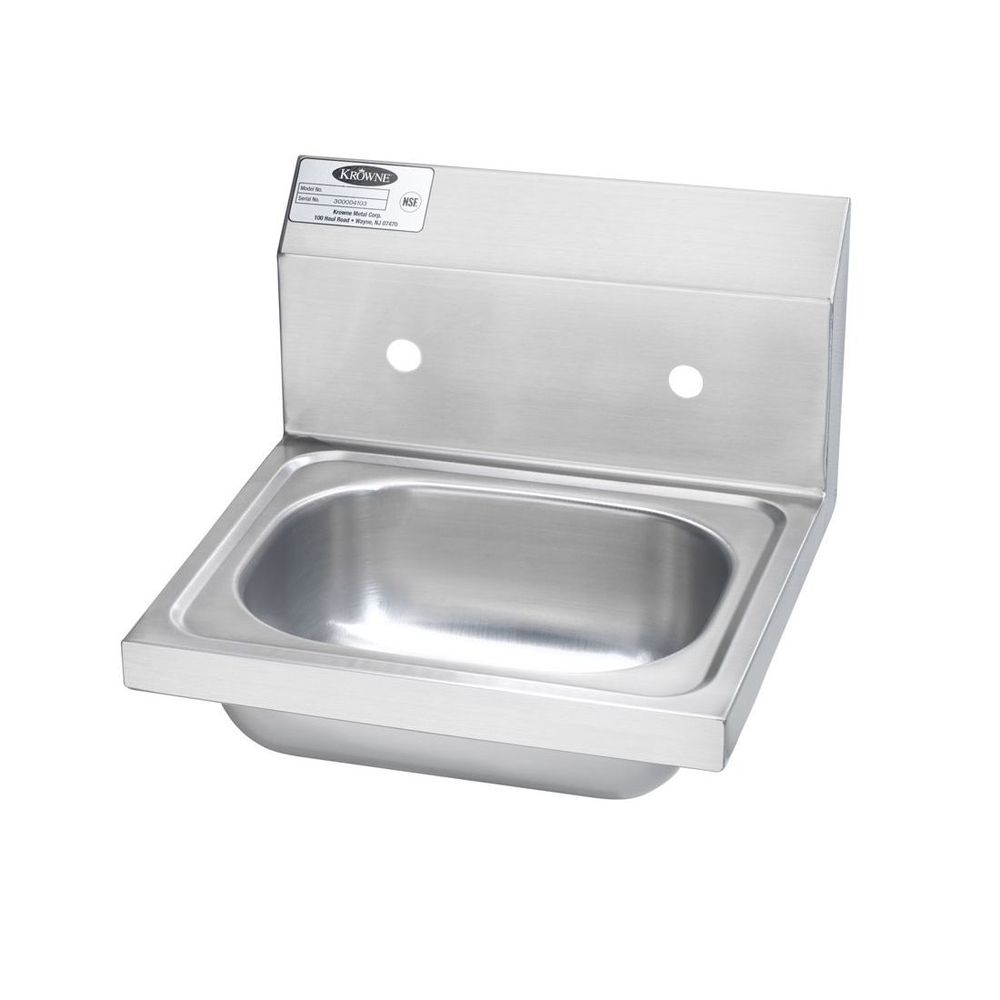 Krowne Less Faucet Hand Sink With 8 Inch Center Faucet Holes, 15 3/4 X 15 1/4 X 13 Inch