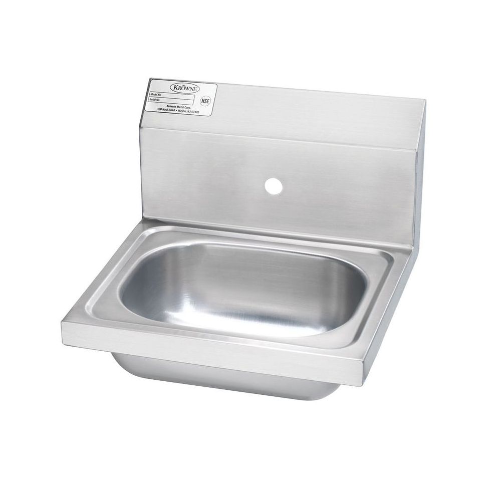 Krowne Less Faucet Hand Sink With Single Faucet Hole, 16 X 15 X 14 Inch