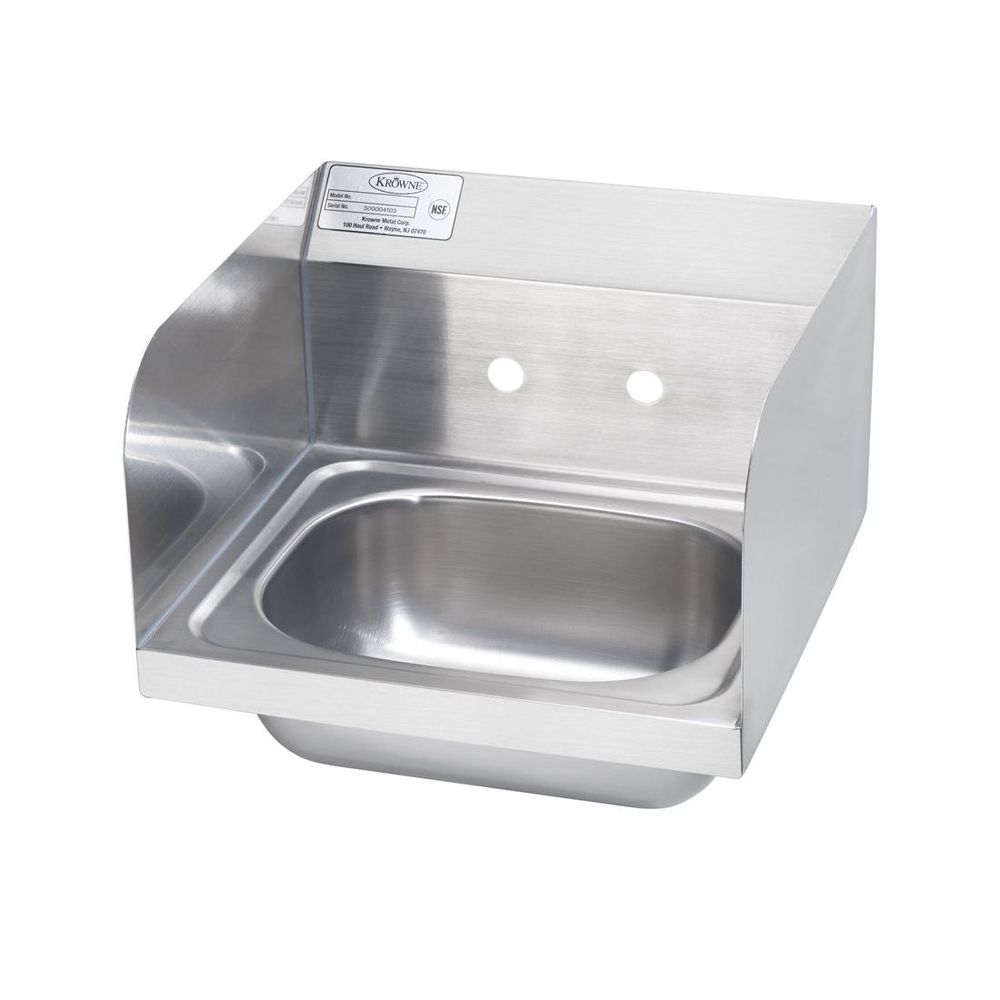 Krowne Less Faucet Hand Sink With Side Splashes, 16 X 15 X 14 Inch