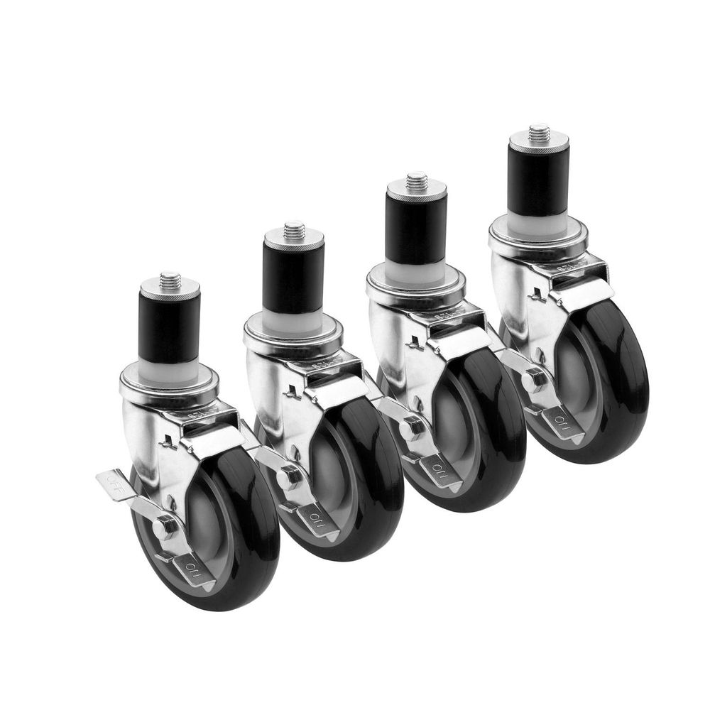 Krowne 6 Inch Overall 1.625 Inch Stem Worktable Caster With Side Brake And 5 Inch Wheel, Set Of 4