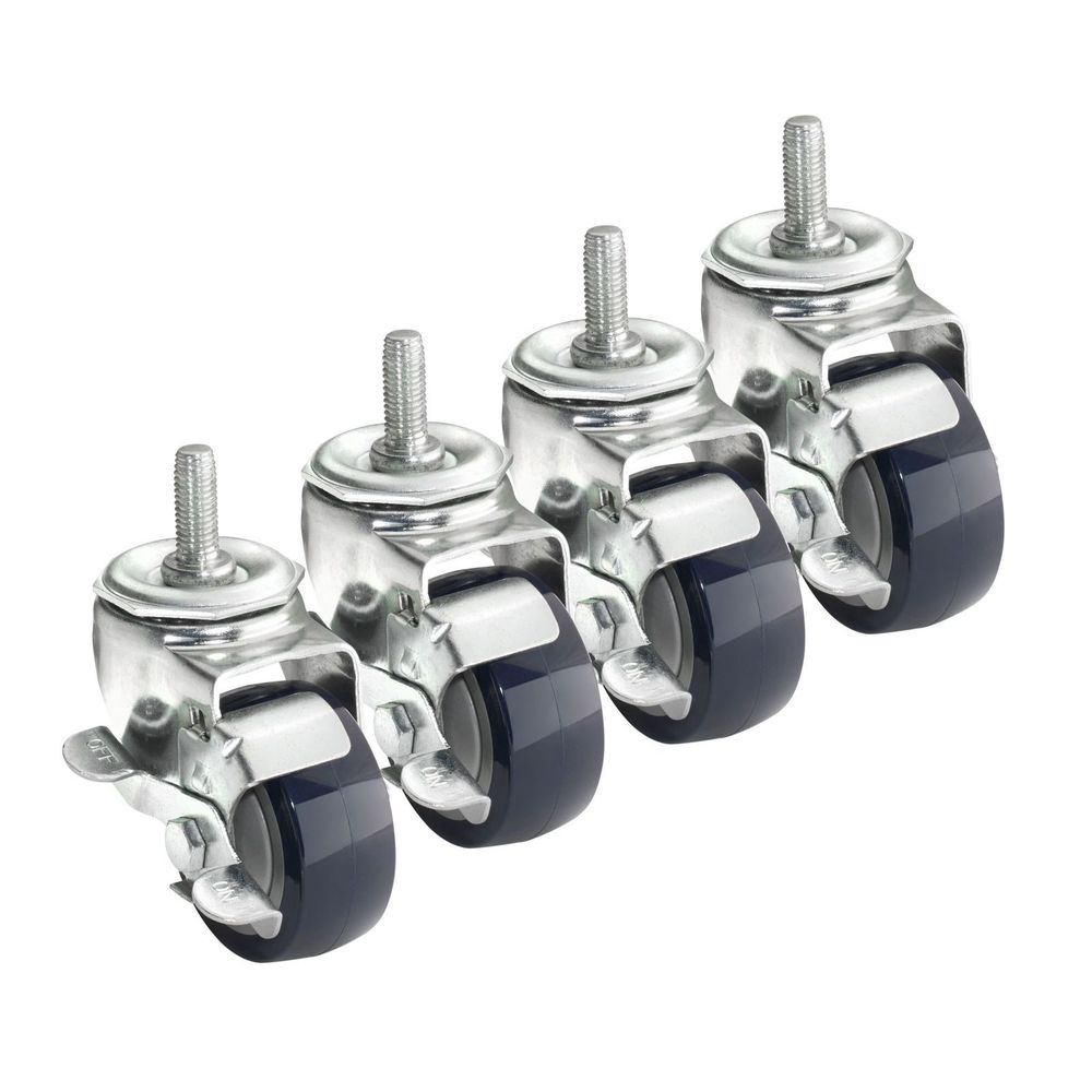 Krowne 4 Inch Overall M14 X 2.0 Metric Threaded Stem Caster With Side Brake And 3 Inch Wheel, Set Of 4