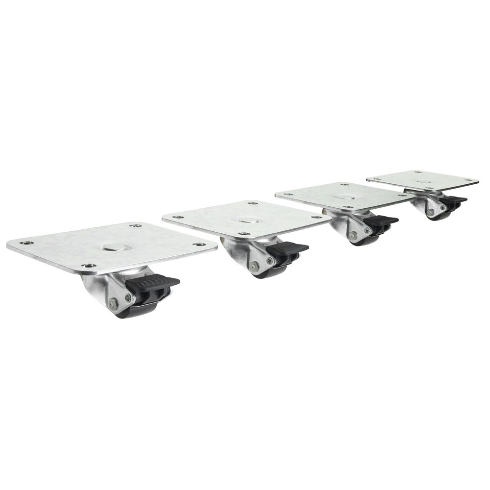 Krowne 2 Inch Overall Ultra Low Profile 4 Inch X 5 Inch Plate Caster With Front Brake And 1 Inch Wheel, Set Of 4