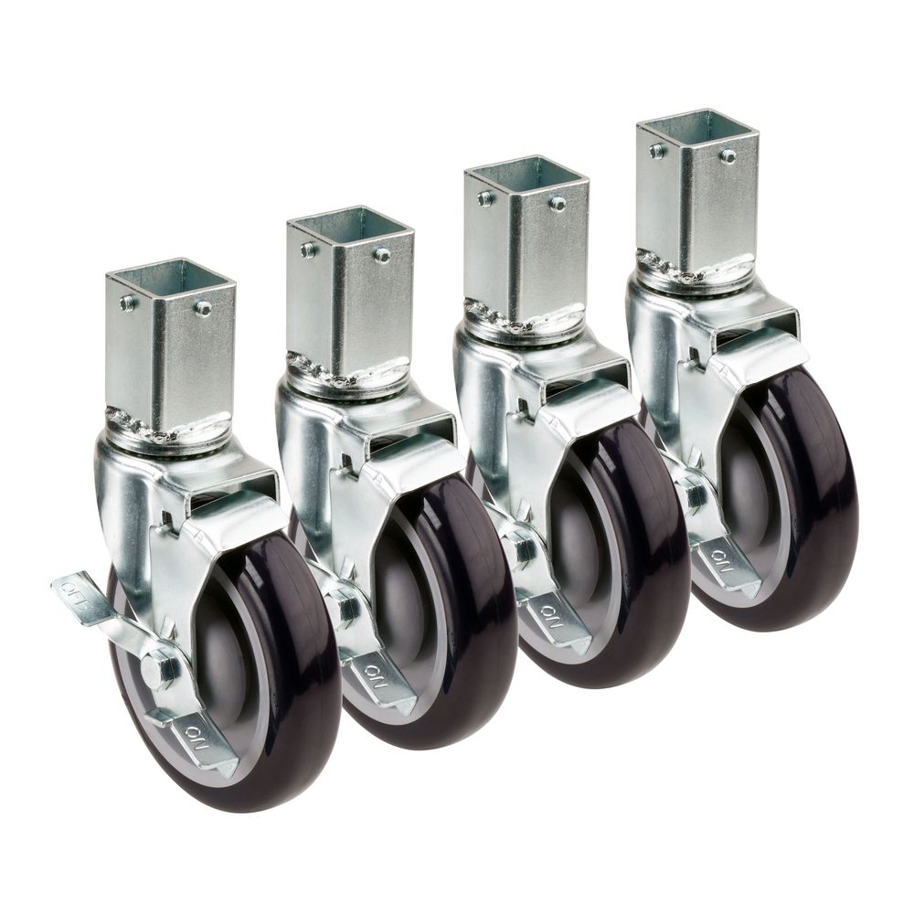 Krowne 6 Inch Overall 1.25 Inch Square Post Shelving Caster With Side Brake And 5 Inch Wheel, Set Of 4