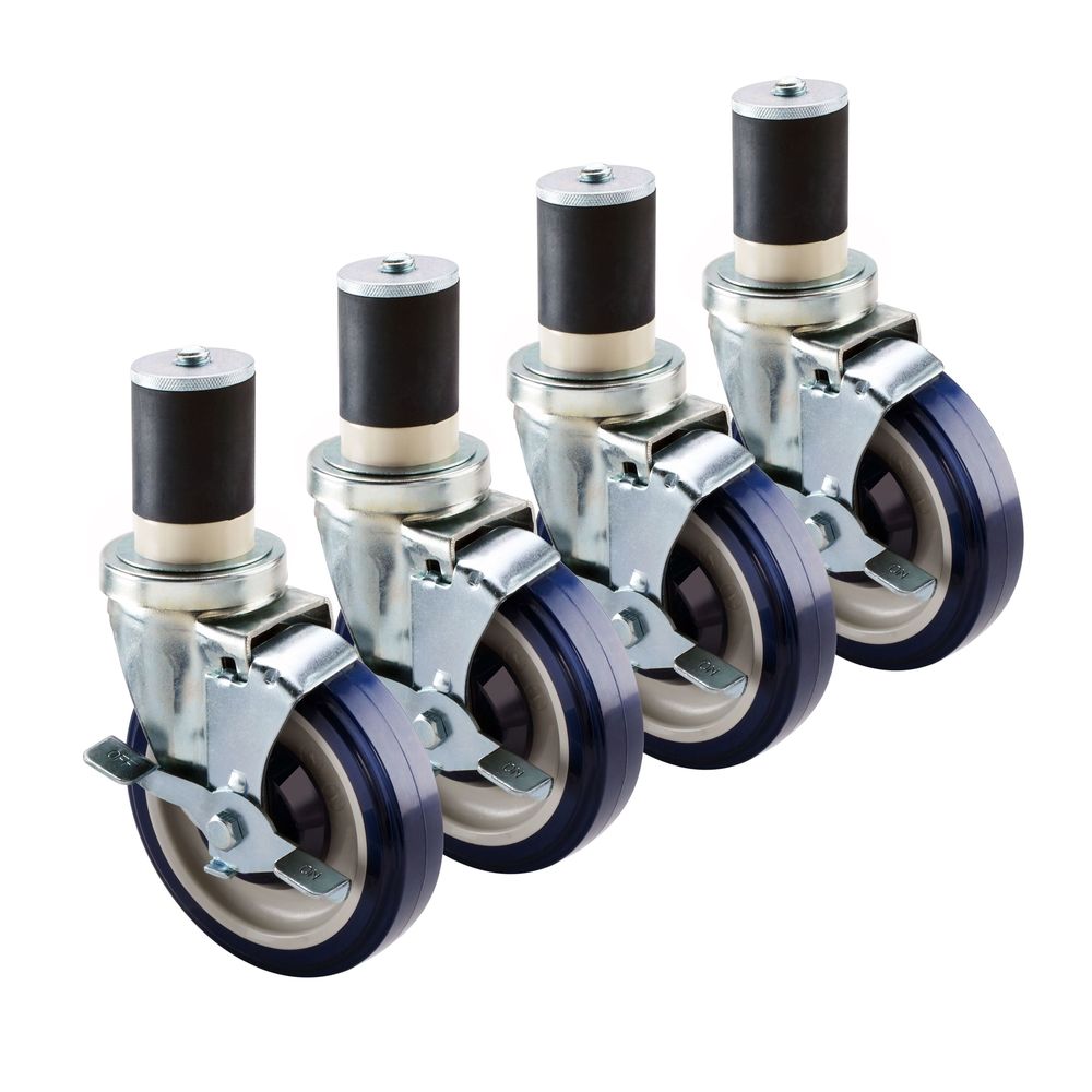 Krowne Economy Series 6 Inch Overall 1.625 Inch Stem Worktable Caster With Side Brake And 5 Inch Wheel, Set Of 4