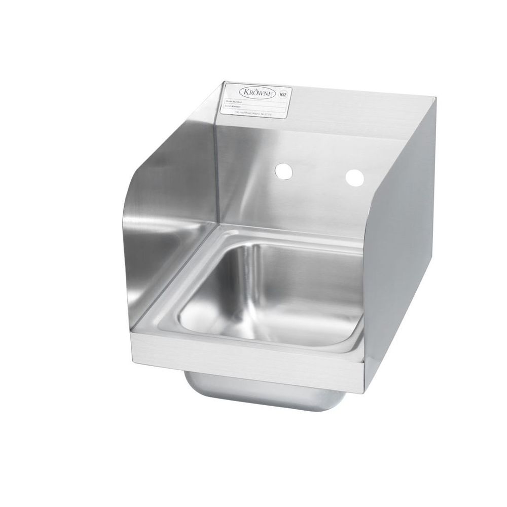Krowne Less Faucet Hand Sink With 4 Inch Center Faucet Holes And Side Splashes, 12 X 14 1/4 X 13 Inch