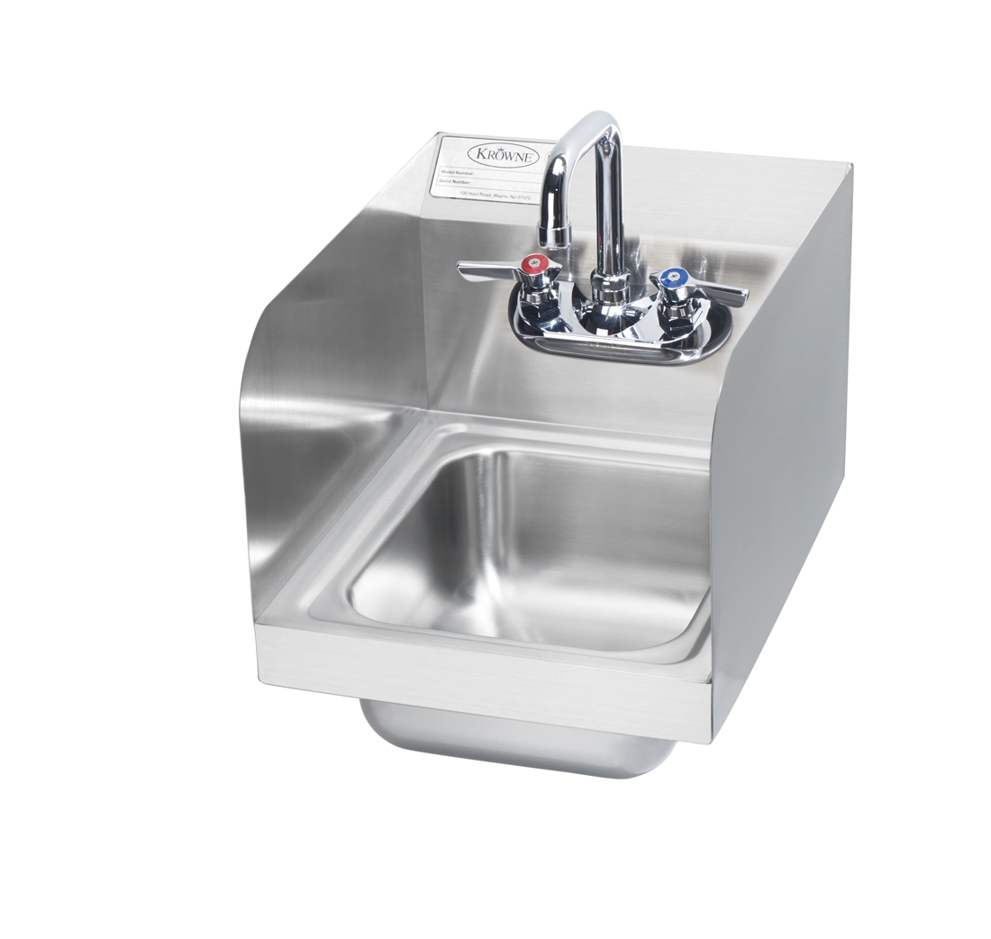 Krowne Wall Mount Hand Sink With Low Lead Faucet And S/s Side Splashes, 12 Inch