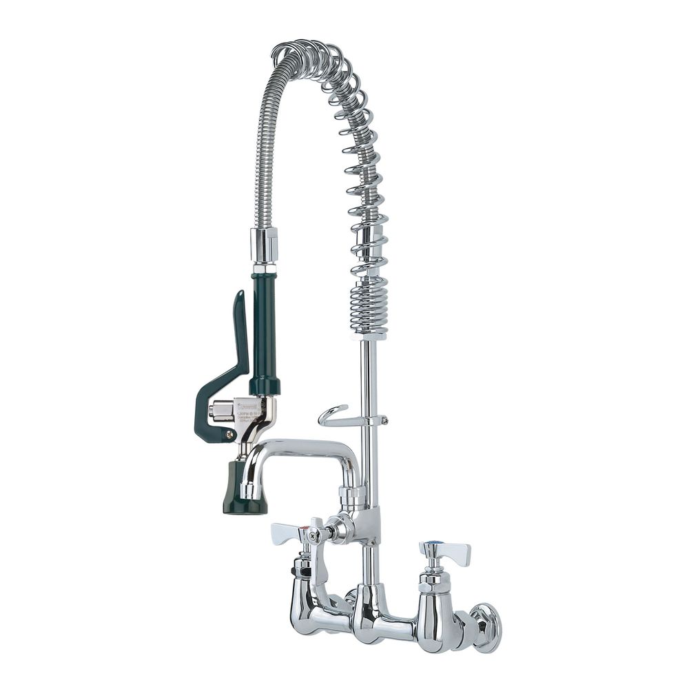 Krowne Royal Series 8 Inch Center Wall Mount Space Saver Pre-rinse With Wall Bracket And 8 Inch Swing Spout Add-on Faucet