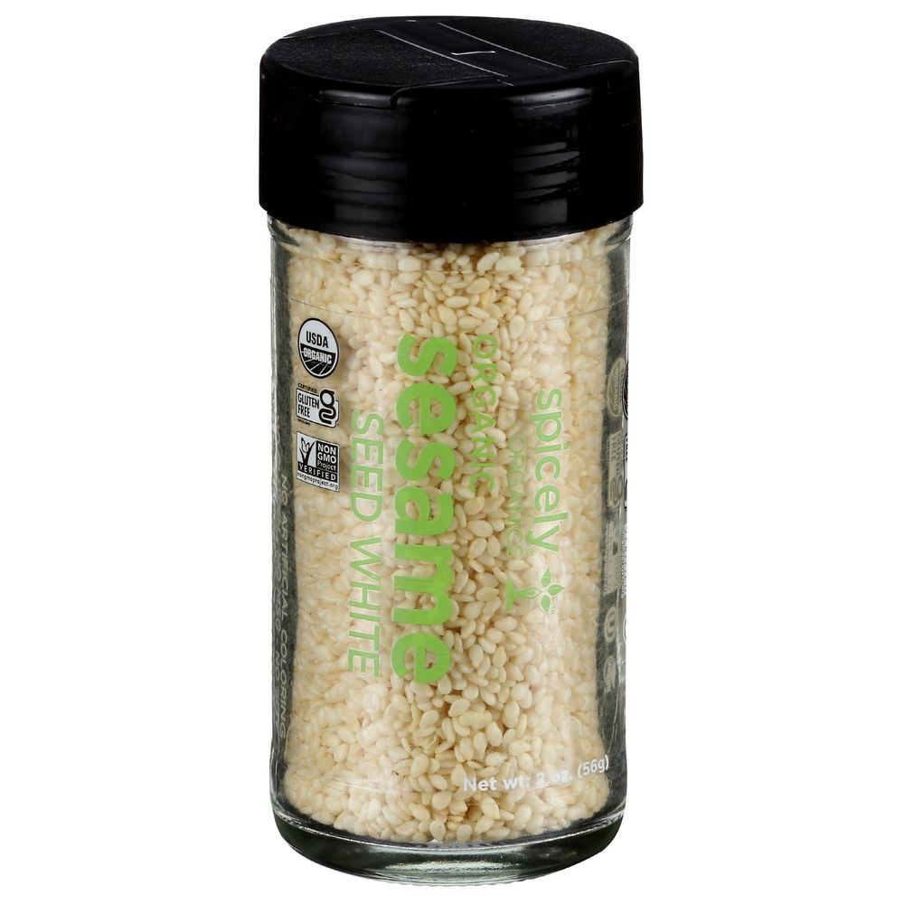 Spicely Organics White Sesame Seed, 2 Ounce Glass Jar -- 3 Per Case
