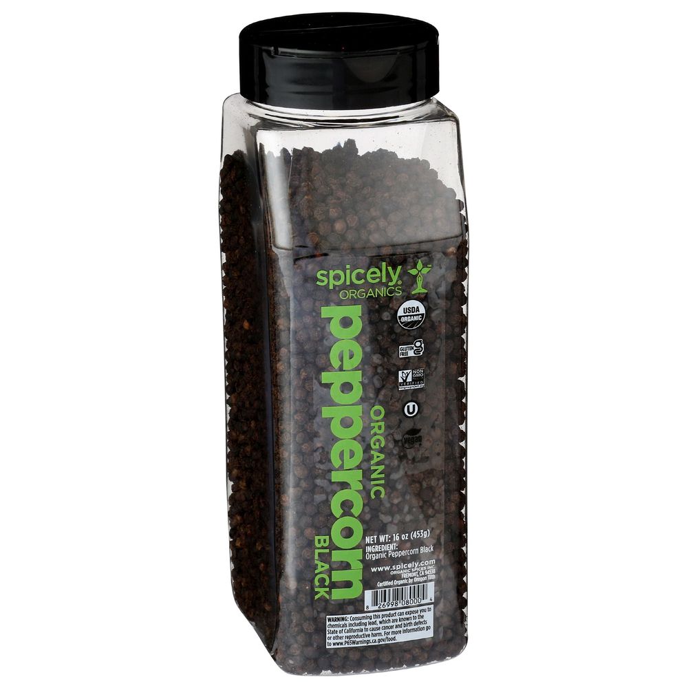 Spicely Organics Black Peppercorn, 16 Ounce -- 2 Per Case