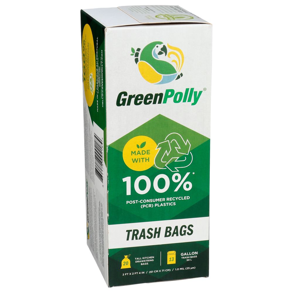 Greenpolly 13 Gallon Blue Tall Kitchen Drawstring Bag, 20 Count -- 12 Per Case