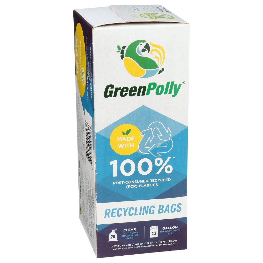 Greenpolly 13 Gallon Clear Tall Kitchen Drawstring Bag, 20 Count -- 12 Per Case