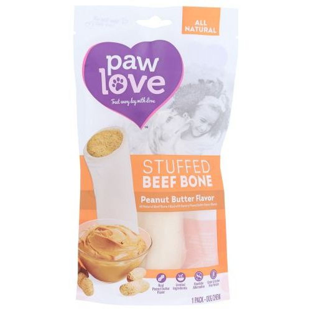 Paw Love Peanut Butter Stuffed Beef Bone Dog Chews -- 6 Per Case