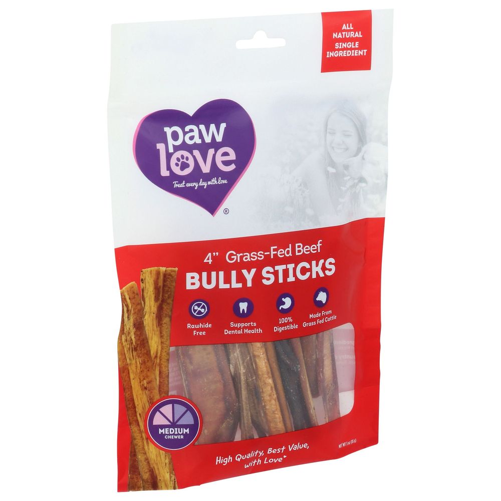 Paw Love Bully Stick 4 Inch Dog Treat, 3 Ounce -- 6 Per Case