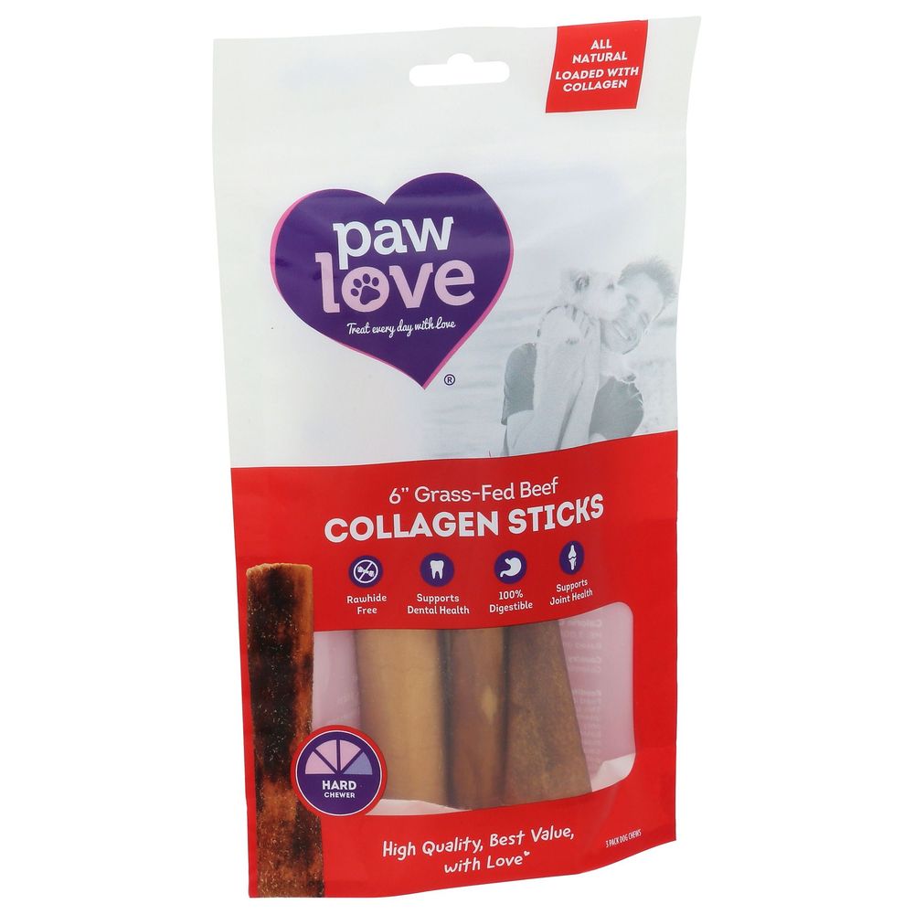 Paw Love Collagen Sticks 6 Inch Dog Treat, 3 Count -- 6 Per Case