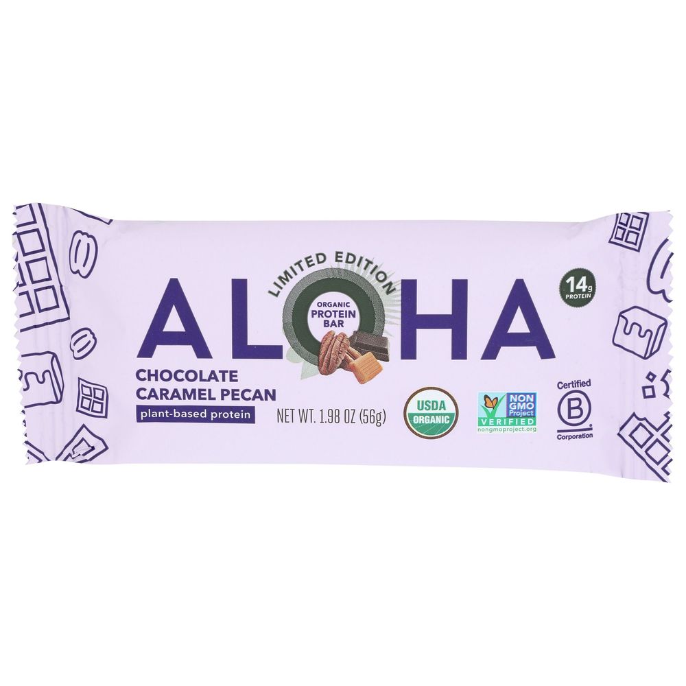 Aloha Organic Chocolate Caramel Pecan Protein Bar, 1.98 Ounce -- 12 Per Case