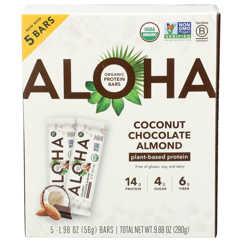 Aloha Organic Coconut Chocolate Almond Protein Bar, 5 Count -- 6 Per Case