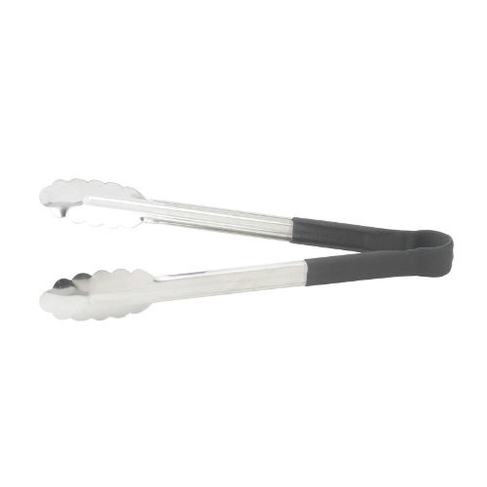 Winco Utph-9k Stainless Steel Heat Resistant Heavy-duty Utility Tong With Black Polypropylene Handle, 9 Inch