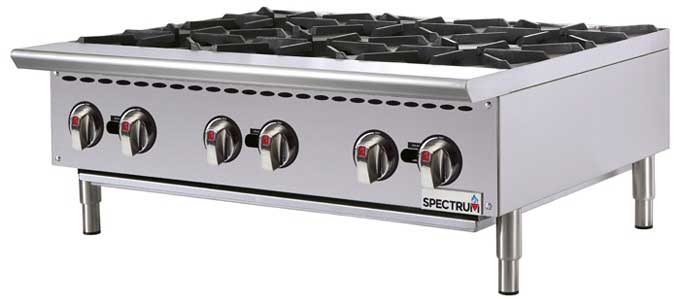 Winco Stainless Steel Spectrum 6 Burner Natural / Lp Gas Hot Plate, 36 Inch