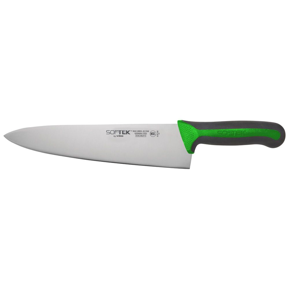 Winco Kstk-100g Sof Tek Green Soft Grip Handle Chefs Knife, 10 Inch