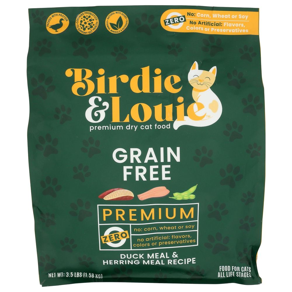 Birdie And Louie Grain Free Premium Duck Meal And Herring Meal Recipe Dry Cat Food, 3.5 Pound -- 4 Per Case