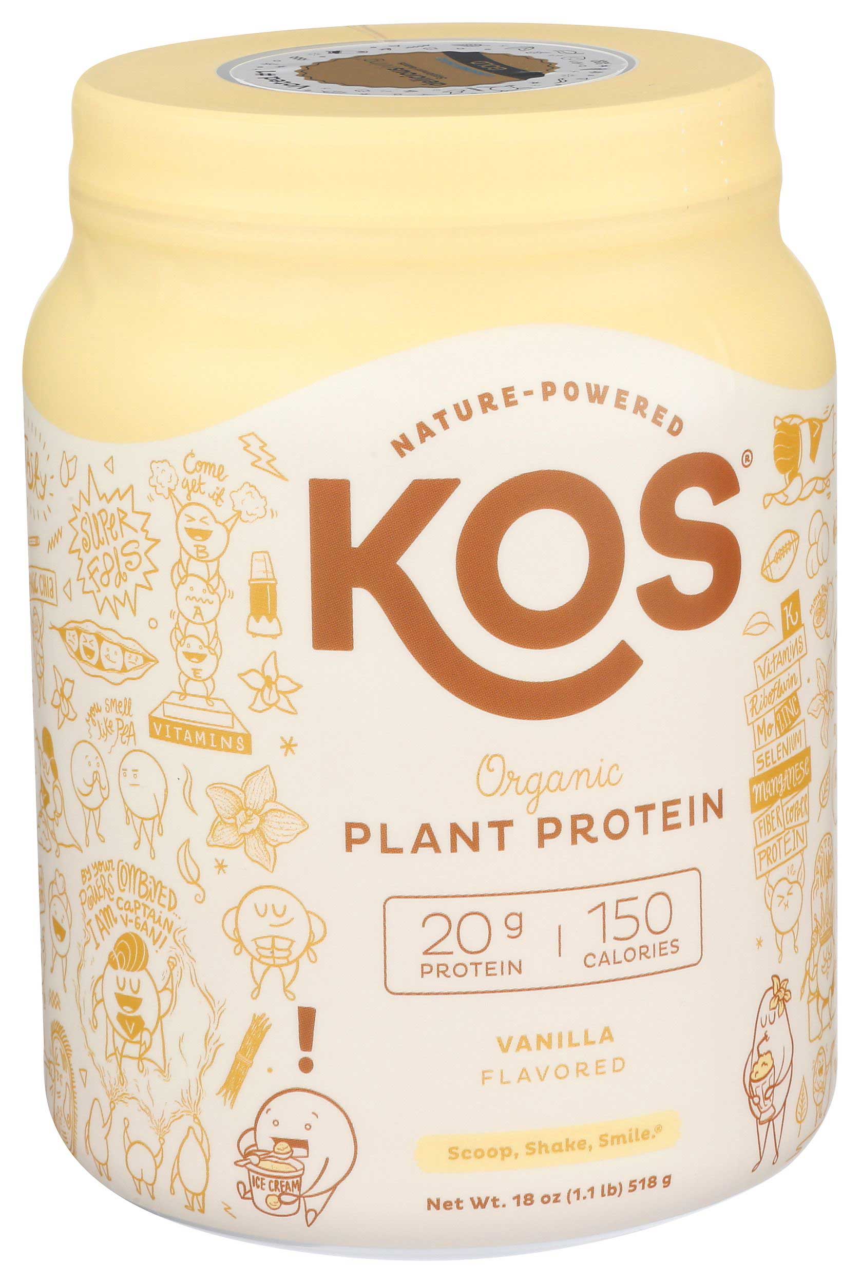 Kos Organic Vanilla Plant Protein Powder, 19.6 Ounce