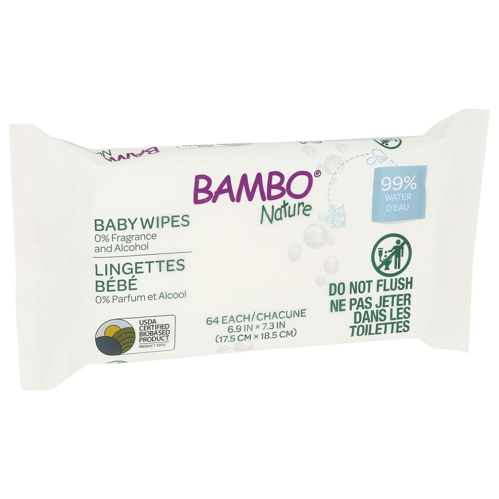 Bambo Nature 99 Percent Water Baby Wipes, 64 Count -- 12 Per Case