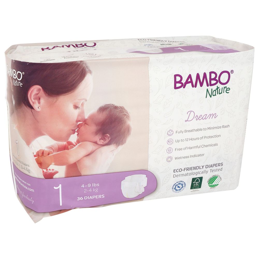 Bambo Nature Dream Size 1 Baby Diapers, 36 Count -- 6 Per Case