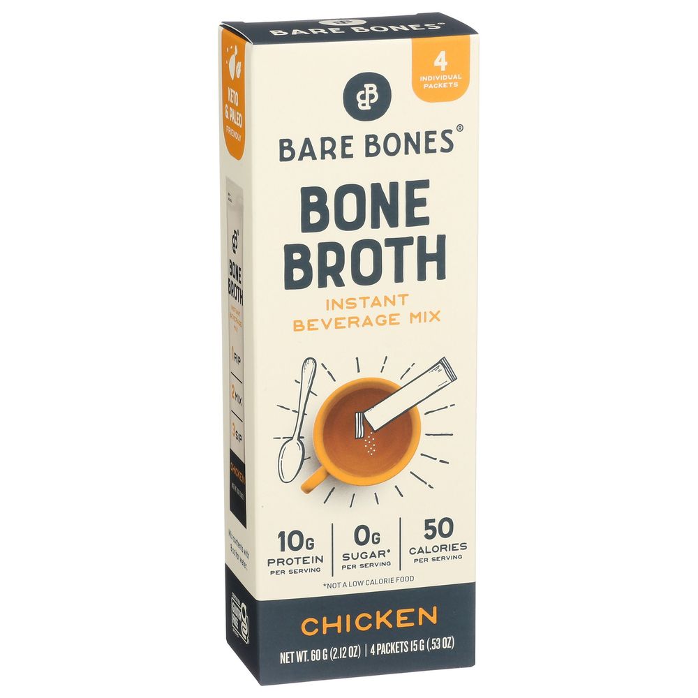 Bare Bones Instant Chicken Bone Broth Beverage Mix, 2.12 Ounce -- 8 Per Case