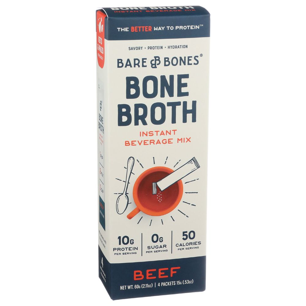Bare Bones Beef Instant Bone Broth Beverage Mix, 2.12 Ounce Stick -- 8 Per Case