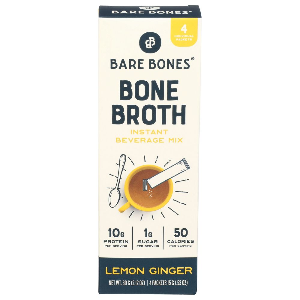 Bare Bones Instant Bone Broth With Lemon Ginger, 2.12 Ounce -- 8 Per Case