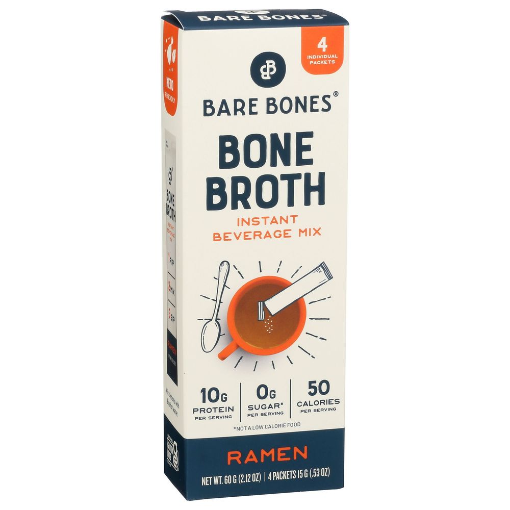 Bare Bones Instant Ramen Bone Broth Beverage Mix, 2.12 Ounce -- 8 Per Case